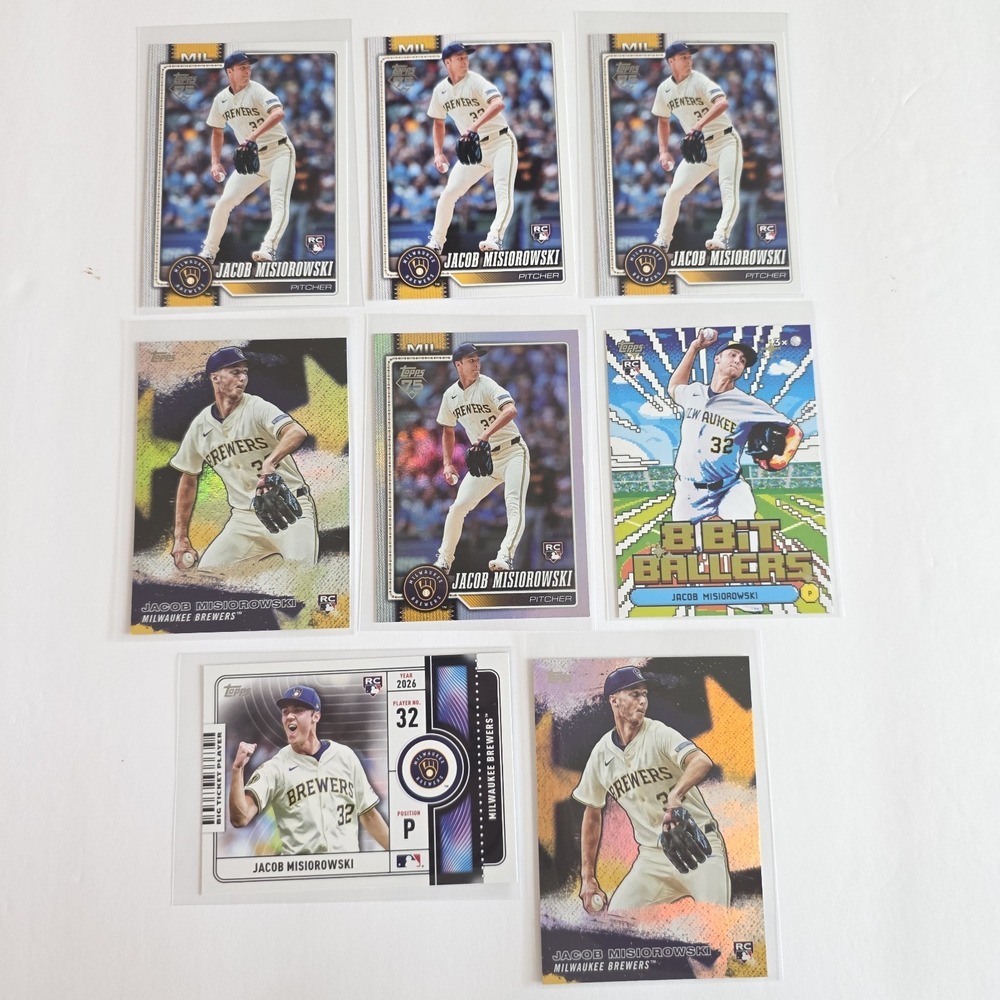 Jacob Misiorowski RC Lot Of 8 Cards: 2026 Topps Series 1 - Base, Foil, 8 Bit Bal